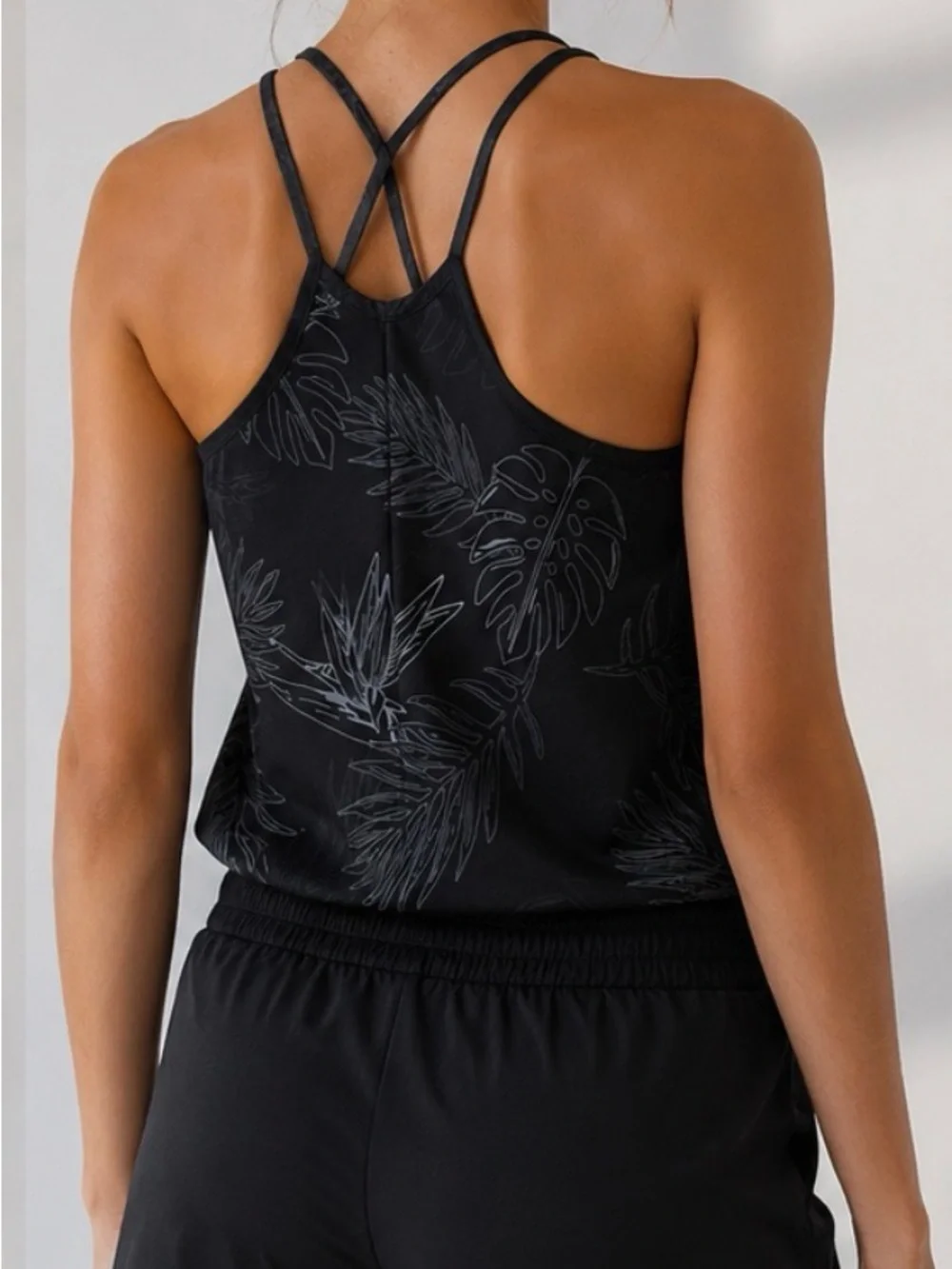Nike Black & White Tropical-Print Racerback Tank